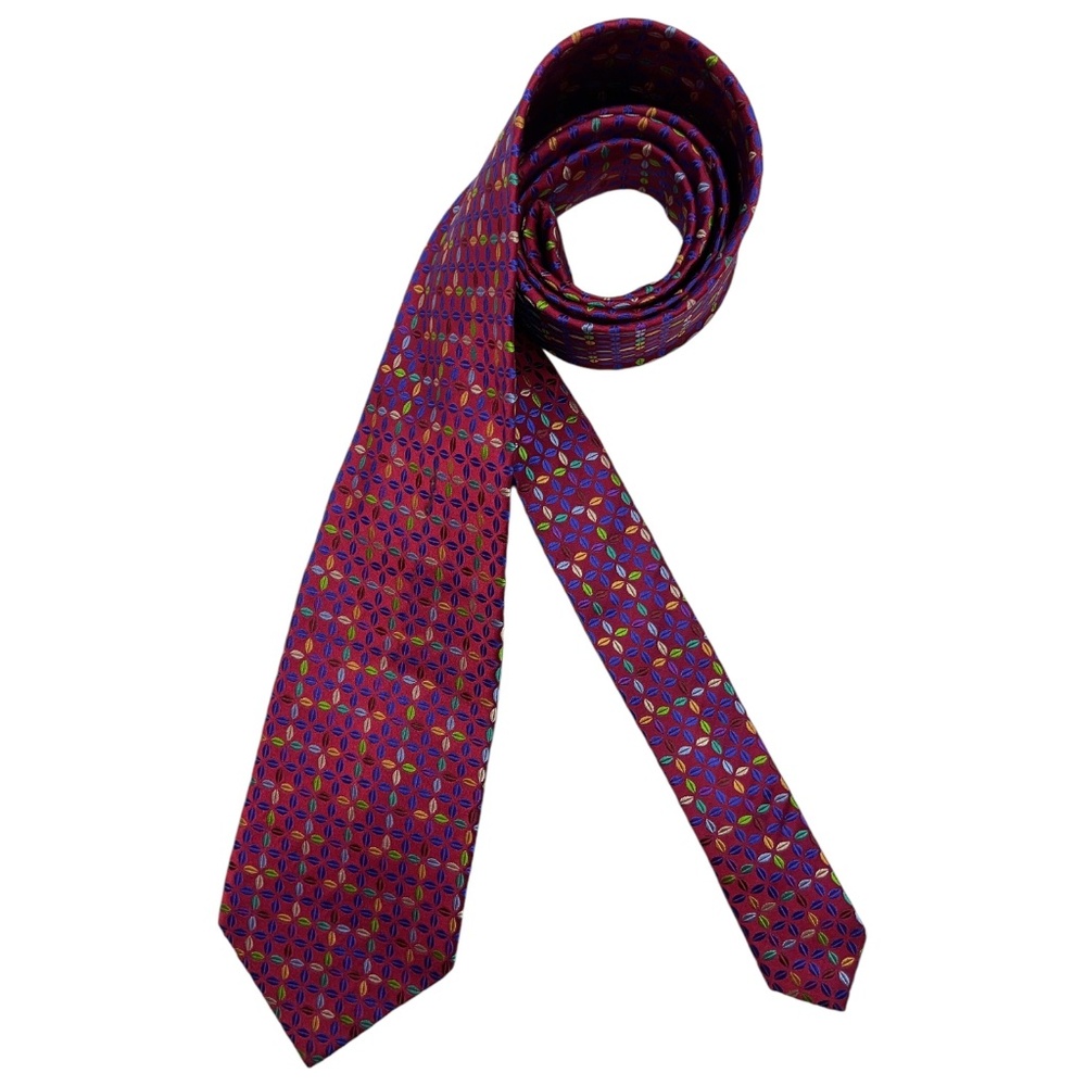 PAUL FREDERICK Red Geometric Silk DESIGNER Tie